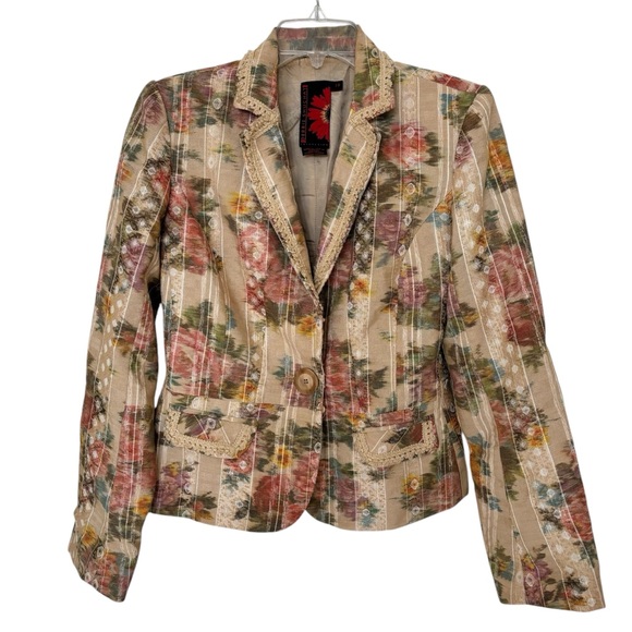 Floral Tapestry Blazer Size 10 Debbie Shuchat Collection - Picture 1 of 5